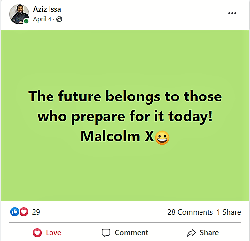 facebook engagement post by Aziz
